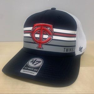 Minnesota Twins White Mesh Trucker Snapback Hat Cap 47 MVP DP Stripes TC Navy